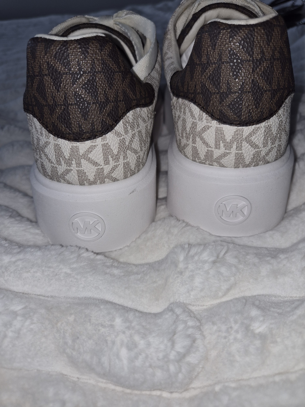 Michael Kors Beige Logo Canvas Sneakers with Gold Insole - Picture 2 of 6